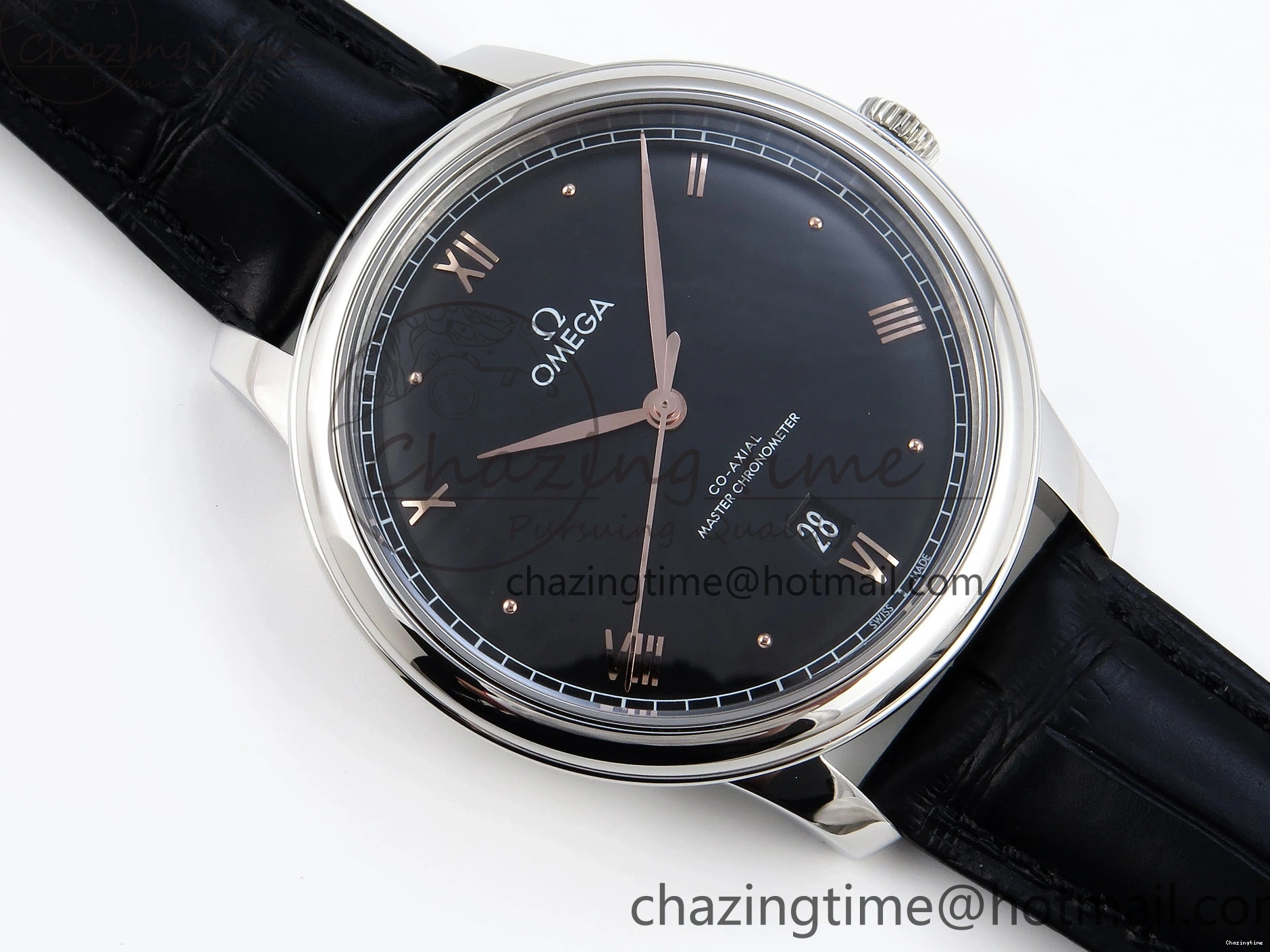 1218 TopPick De Ville Date SS MKF 1:1 Best Edition Black Dial Roman Marker on Black Leather Strap A 7743